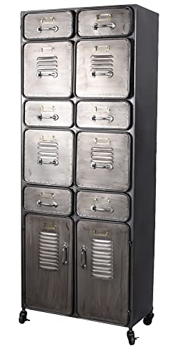 Hochkommode „New York“ – Factory Kommodenschrank | 10 Schubladen & 2 Türen | Metall mit Holz | Industrial Highboard Vintage lof101 Palazzo Exklusiv von PALAZZO INT