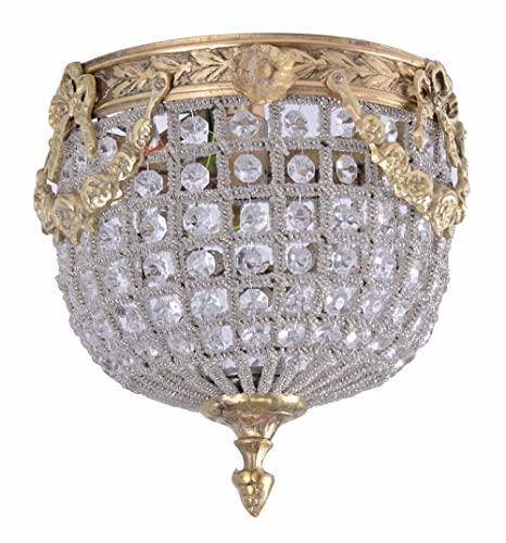 Kristall-Deckenlampe „Château Monforte“ – kleine Barock-Hängeleuchte aus patiniertem Messing mit Kristallbesatz, H 22 × Ø 20 cm, ohne Fassung cat127g Palazzo Exclusiv von PALAZZO INT