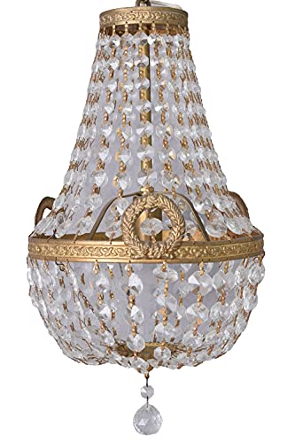 Kristall Lüster Antik Deckenlampe Deckenlüster (ohne Leuchtmittel) Flur Messing 46 cm Kronleuchter Vintage kkc007 Palazzo Exklusiv von PALAZZO INT
