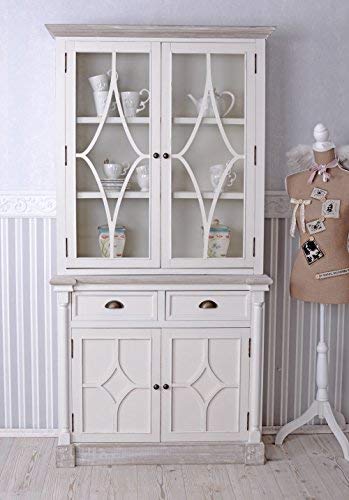 Küchenvitrine Shabby Chic Vitrine Altweiss Vitrinenschrank Küchenbuffet 94 cm hmb174 Palazzo Exklusiv von PALAZZO INT