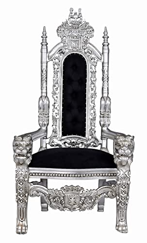 Löwenthron Schloss Dracula Sessel Silber Thron XXL Kingchair Armlehnstuhl Holz gepolstert Antikstil mar090 Palazzo Exklusiv von PALAZZO INT