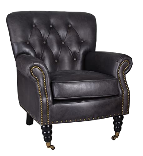 Englischer Chesterfield Ohrensessel aus dickem italienischem Echtleder (handgefärbt & veredelt) – Stabiles Holzgestell, Vintage-Look – Klassisches Design für stilvolle Wohn- und Empfangsräume von PALAZZO INT
