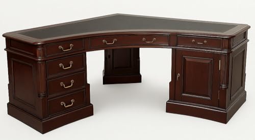 PALAZZO INT Historischer Eckschreibtisch Chefbüro – Englischer Kolonialstil aus massivem Mahagoni mit Kunstleder-Schreibeinlage,149×149 cm Eckmaß × 112 cm Tiefe × 75 cm H mar412B von PALAZZO INT