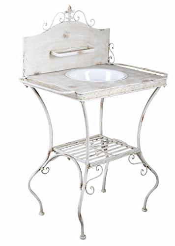 PALAZZO INT Landhaus-Flair für Bad & Garten! Der Nostalgie-Waschtisch „Maison Shabby Chic“ mit Emaille-Schüssel & Handtuchhaltern ist EIN stilvoller Vintage-Blickfang. H 113 × 80 × 71 × 49 cm von PALAZZO INT