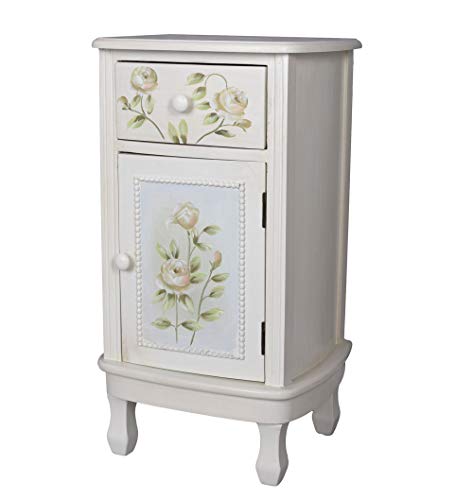 PALAZZO INT Nachtschrank „Wilde Rose“ – Shabby Chic Landhauskommode aus Holz & MDF mit handbemalten Rosen, 1 Schublade & Türfach (68×38×31 cm), frf038 von PALAZZO INT