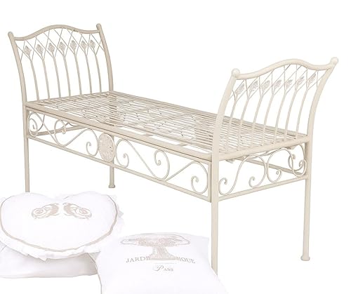 PALAZZO INT Nostalgische Sitzbank Shabby Chic Garten – Romantische Parkbank aus Schmiedeeisen mit Antik-Patina, 130×40×70 cm, komfortable Sitzhöhe 43 cm, Vintage-Gartenmöbel von PALAZZO INT