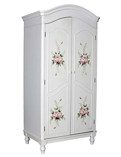 PALAZZO INT Vintage Kleiderschrank „Wilde Rose“ – Handbemaltes Rosenmuster, 193×87×57 cm Vintage Landhausstil Kleiderstange frf090 von PALAZZO INT