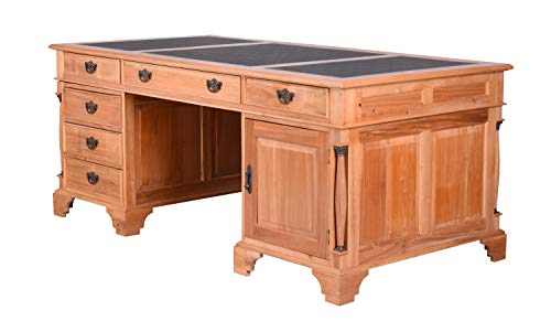 PALAZZO INT XXL Partnerschreibtisch „Hogwarts“ | Antiker Chefschreibtisch 180×85×80 cm | Massives Mahagoni, Lederauflage, 6 Schubladen, beidseitig nutzbar, englisches Büromöbel im 19.-Jh.-Stil von PALAZZO INT