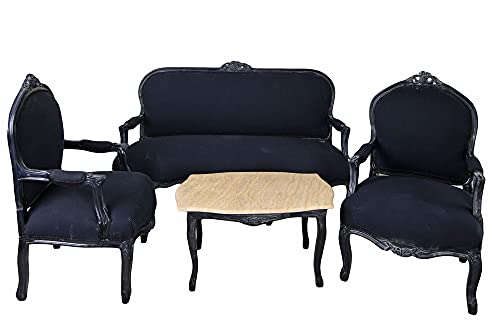 Salon Garnitur Südfrankreich Toile de Jouy Sofa Sessel Schwarz Holz Shabby Chic cat381i49 Palazzo Exklusiv von PALAZZO INT