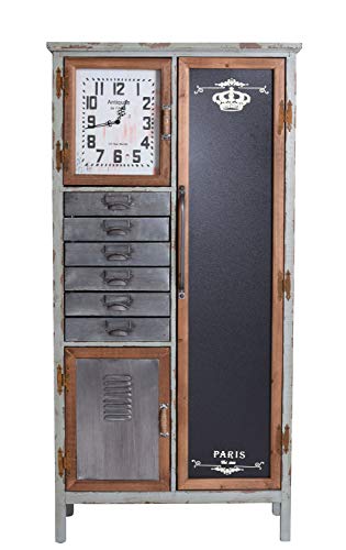 Schubladenschrank mit Uhr Loft Stil Hochkommode dunkel Fabrik Schrank 143 x 71 x 32 cm Schuhschrank lof023 Palazzo Exklusiv von PALAZZO INT
