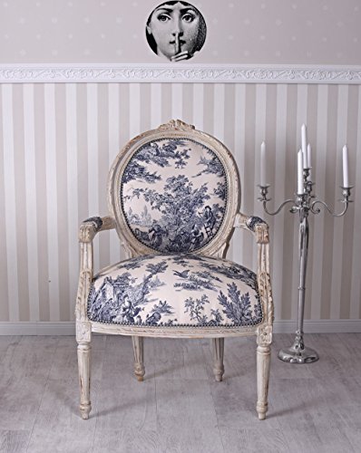 Sessel Barock Esszimmerstuhl Landhaus Toile de Jouy Stuhl Holz gepolstert Shabby Chic Thron cat521k33 Palazzo Exklusiv von PALAZZO INT