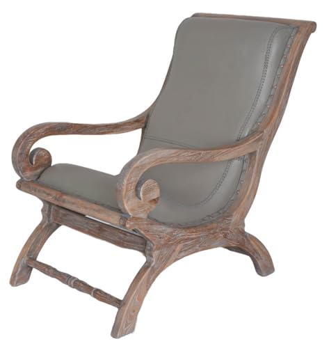 Sessel im Kolonialstil Ledersessel Stuhl Leder Sessel Teak Holz mar322 Palazzo Exklusiv von PALAZZO INT