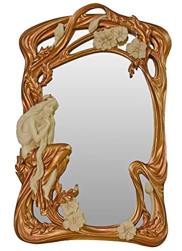 Fürstlicher Spiegel im Jugendstil 31 cm zum Stellen und Hängen Frauenfigur im Halbrelief Vintage AN10321AA Palazzo Exklusiv von PALAZZO INT