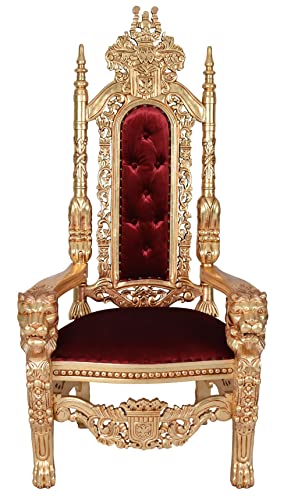 Thronsessel Schloss Dracula Gold Samt Mahagoni Prunksessel 160 cm Barock Löwenthron MAR091 Palazzo Exklusiv von PALAZZO INT