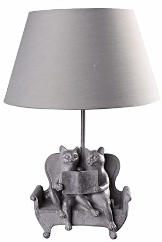 PALAZZO INT Tischlampe Katze Villa Romualdo – Vintage Tischleuchte im Antik Look | Zwei Kätzchen mit Buch als Lampenbasis | Stoffschirm | E27-Fassung | Höhe ca. 43 cm | von PALAZZO INT
