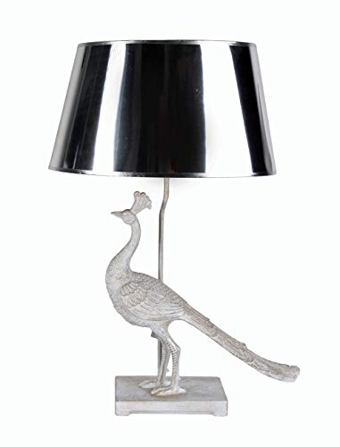 Tischlampe Pfau Silber Leuchte Vogel Nachttischlampe Tischleuchte Pfau 72cm cw240 Palazzo Exklusiv von PALAZZO INT