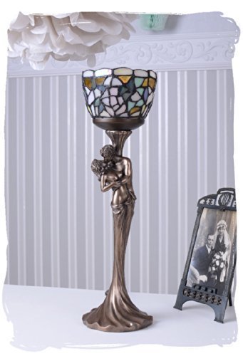 Tischlampe Skulptur Liebespaar Lampe Schirm im Tiffany-Stil Leuchte (ohne Leuchtmittel) Jugendstil IS262 Palazzo Exklusiv von PALAZZO INT