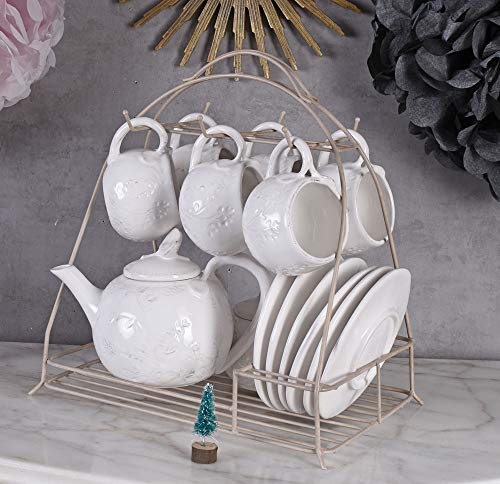 Vintage Kaffeeservice 6 Pers. weisses Porzellan Kaffeetassen Shabby CW027 Palazzo Exklusiv von PALAZZO INT