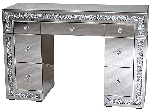 Vintage SCHMINKTISCH Hampton Style – Verspiegelter Schreibtisch mit 7 Schubladen, Glasmöbel, Schminktisch Glamour vic552 Palazzo Exklusiv von PALAZZO INT