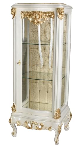 Vitrine Antik Vitrinenschrank Massivholz Glasvitrine Rokoko Schrank BAR126 Palazzo Exklusiv (d - Creme-Weiß) von PALAZZO INT