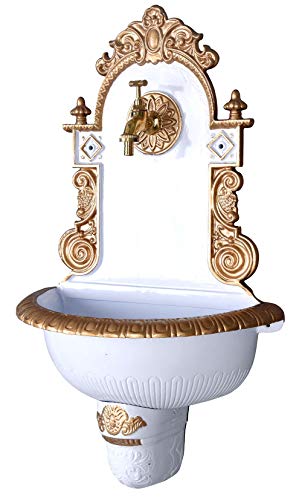 Wasserbecken Antik Brunnen Garten Weiss Gold Wandbrunnen Gartenbrunnen 72cm lup026 Palazzo Exklusiv von PALAZZO INT