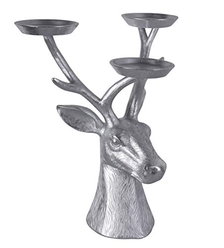 XL Kerzenleuchter Hirschkopf Silber Leuchter Kerzenständer Hirsch Tischleuchter 46cm cw246 Palazzo Exklusiv von PALAZZO INT