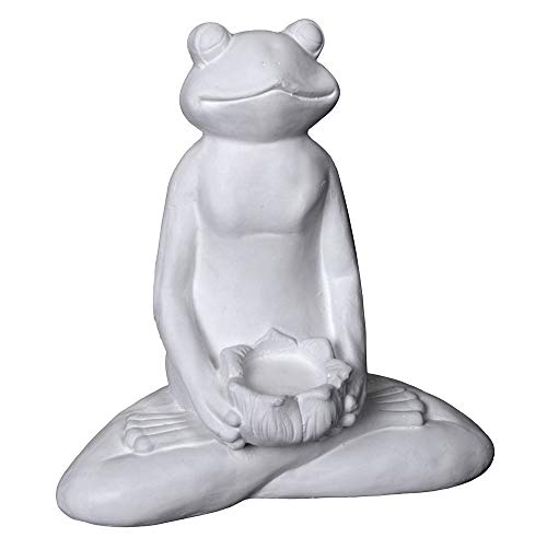 Yoga Frosch im Lotus Sitz Weiss Meditation Figur Relax Gymnastikfrosch 37cm Wohnraum Badezimmer yac050 Palazzo Exklusiv von PALAZZO INT