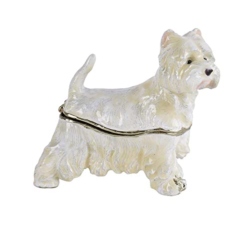 Zierdose Hundefigur Terrier Deckeldose Weiss Pillendose 9cm Emaille Box cl222 Palazzo Exklusiv von PALAZZO INT