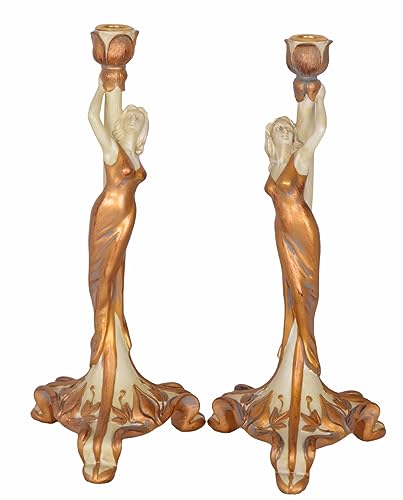 Zwei Stilvolle Kerzenleuchter im Jugendstil Pärchen Frauenfigur 32cm IS019 Palazzo Exklusiv von PALAZZO INT