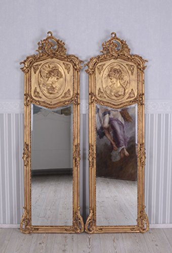 Zwei Wandspiegel Set 2 Barock Spiegel Gold Frauenbüsten Re + Li Ankleidespiegel Garderobenspiegel Rokoko cat207a Palazzo Exklusiv von PALAZZO INT