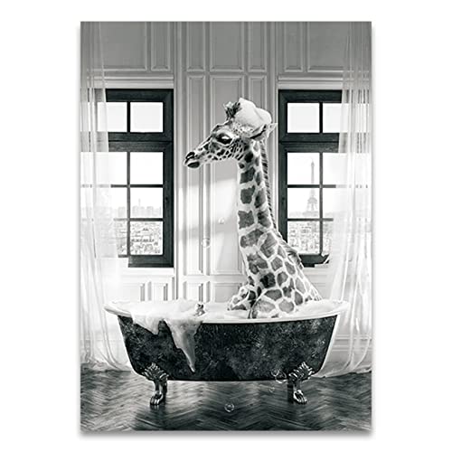 PALHERU Tiere Poster Giraffe in der Badewanne Leinwanddrucke Malerei Lustige Wandkunst Bilder für Kinder Badezimmer Dekoration,50x70cm von PALHERU