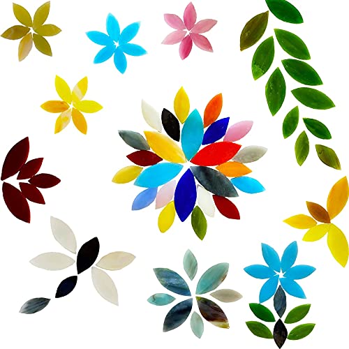 PALJOLLY 120 Stück Blütenblatt-Mosaikfliesen, handgeschliffene Glasblüten, florale Mosaikfliesen, Tiffany-Glasblumenblätter für Mosaik und Handwerk, verschiedene Größen und Farben von PALJOLLY