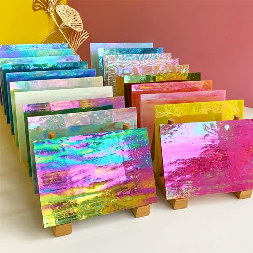 PALJOLLY 24 Blatt schillernde Buntglas-Blätter, verschiedene Packungen, 15,2 x 10,2 cm, irisiertes Kunstglas-Mosaikfliesen zum Basteln, Buntglaszubehör für Buntglas- oder Mosaikprojekte von PALJOLLY
