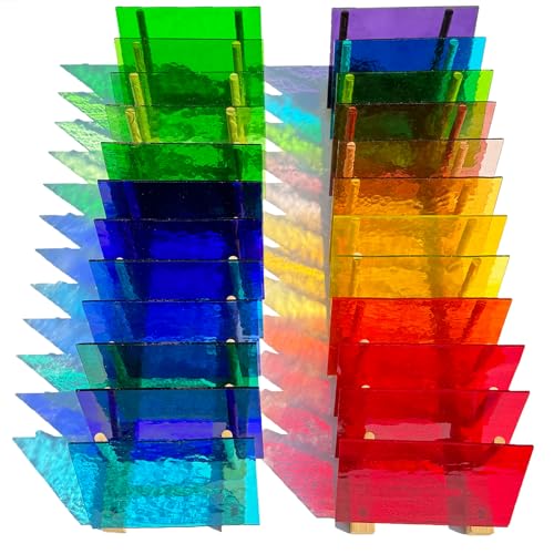 PALJOLLY 24 Bögen Regenbogen-transparente Buntglasscheibe, Vorteilspackung, 15,2 x 10,2 cm, Kathedralenkunst, Glasmosaikfliesen zum Basteln, Buntglaszubehör für Buntglas- oder Mosaikprojekte von PALJOLLY