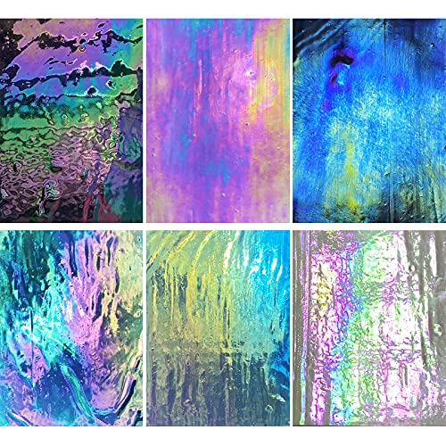 PALJOLLY 6 Blatt große, schillernde Buntglasplatte, 15,2 x 19,5 cm, irisiertes Glasblech, Buntglaszubehör, Regenbogenfarben für Glas-Hobby-Projekte und Bastelarbeiten von PALJOLLY