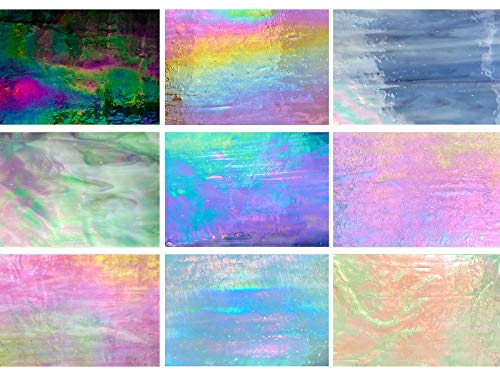 PALJOLLY 9 Blatt Buntglasplatte, 10,2 x 15,2 cm, schillernde Glasscheiben, Mosaikglas-Zubehör, verschiedene Regenbogenfarben, schillernde Farben für Glas-Hobby-Projekte und Mosaiken von PALJOLLY