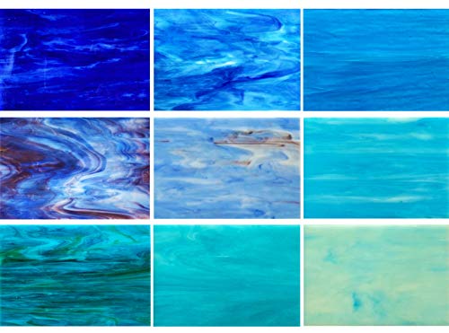 PALJOLLY Blaue Buntglasplatten, 10,2 x 15,2 cm, Mosaikglas, Buntglas-Zubehör für Buntglasprojekte und Mosaikarbeiten, 9er-Pack von PALJOLLY