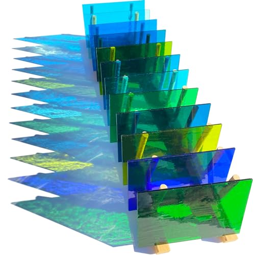 PALJOLLY Blaue und grüne transparente Glasmalerei für Projekte, 12 Stück, 15,2 x 10,2 cm, Glasmosaik-Glasstücke für Kunsthandwerk von PALJOLLY