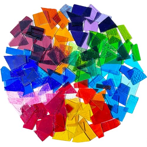 PALJOLLY Bunte Buntglasreste, transparente Glasmosaikfliesen für Bastelarbeiten, unregelmäßige Buntglasplatten, 1000 ml Vorteilspackung von PALJOLLY