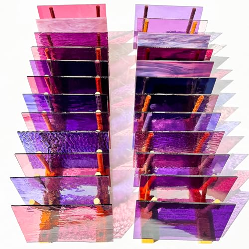 PALJOLLY Buntglasplatten, 24 Bögen, Violett, 15,2 x 10,2 cm, Mosaikfliesen zum Basteln, rosa Farben für Glasprojekte oder Mosaikkunst von PALJOLLY