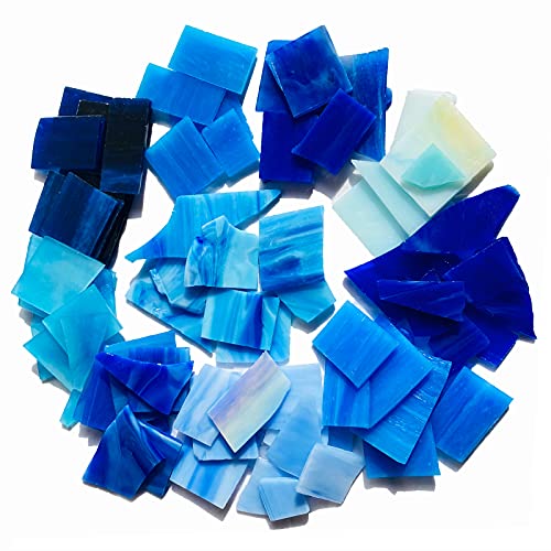 PALJOLLY Mosaikfliesen Buntglasplatten zum Basteln, gemischte blaue Farben und verschiedene Formen, 1 kg Vorteilspackung von PALJOLLY