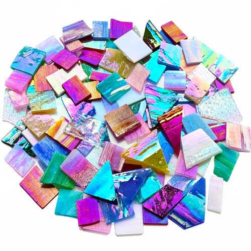 PALJOLLY Schillernde Mosaik-Glasstücke, Buntglas, Schrammen zum Basteln, Mosaikfliesen, Zubehör-Set, Vielzahl von Regenbogen-schillerten Farben und Formen, 100 ml Vorteilspack von PALJOLLY
