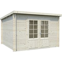 PALMAKO Blockbohlenhaus »Ella«, BxT: 300 x 300 cm (Außenmaße), Wandstärke: 28 mm, Grau - beige von PALMAKO