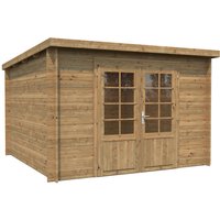 PALMAKO Blockbohlenhaus »Ella«, BxT: 300 x 300 cm (Außenmaße), Wandstärke: 28 mm, Grau - braun von PALMAKO