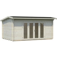 PALMAKO Blockbohlenhaus »Ines«, BxT: 480 x 300 cm (Außenmaße), Wandstärke: 44 mm, Grau - beige von PALMAKO