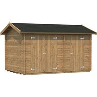 PALMAKO Blockbohlenhaus »Jari«, BxT: 390 x 240 cm (Außenmaße), Wandstärke: 28 mm, Grau - braun von PALMAKO