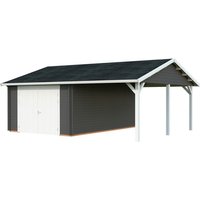 PALMAKO Garage »Roger«, Aufstellmaße BxTxH: 703 x 619 x 316 cm, Blockbohlensystem, Holz - grau von PALMAKO