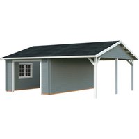 PALMAKO Garage »Roger«, Aufstellmaße BxTxH: 706 x 619 x 316 cm, Blockbohlensystem, Holz - grau von PALMAKO
