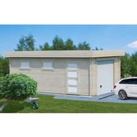 Flachdachgarage Rasmus 19,0 m² Garage aus Holz, Unterstellplatz mit 44 mm Wandstärke, Fertiggarage mit Montagematerial - Naturbelassen - Palmako von PALMAKO