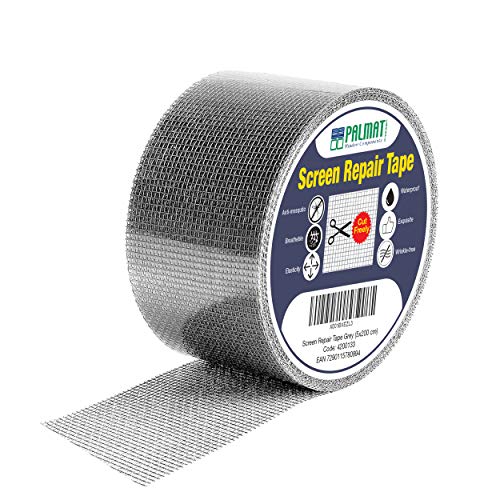 PALMAT - Fliegengitter-Reparaturset - Für Insektenschutznetz, Flickt und Deckt Löcher und Risse sofort ab, Wasserdicht, Hitzebeständig, Für Außen- und Innenbereich, 5 x 200 cm (Grau) von PALMAT